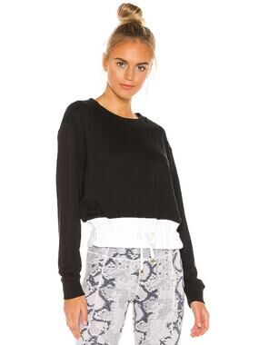 VARLEY Arden Sweatshirt Crew Neck Color Block Drawstring Pullover Black White